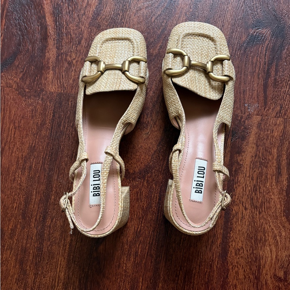 Anthropology BiBi Lou Tan Heels with buckle detail